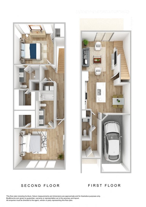 A floor plan of a two-story home with a second floor and a first floor.